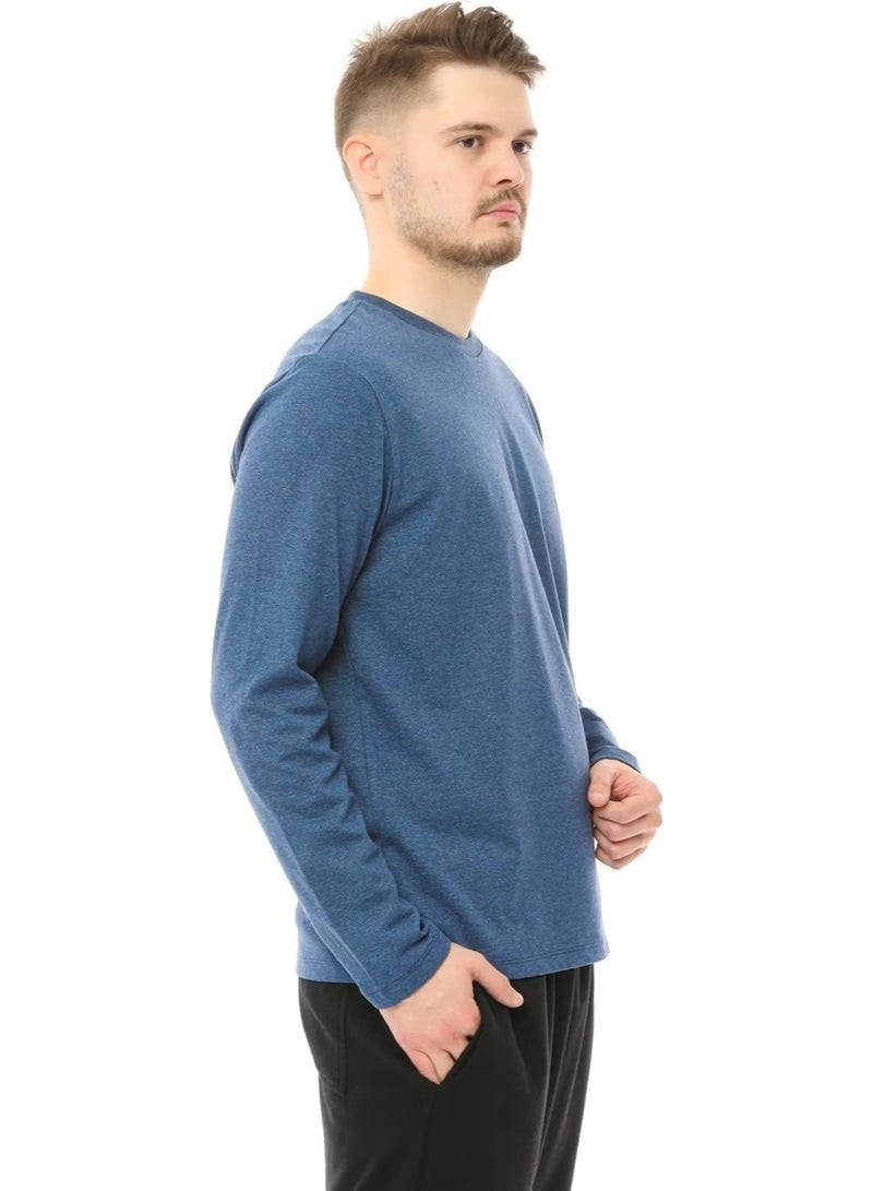Defy's Men's Long Sleeve Crew Neck T-Shirt Indigo - Image 2